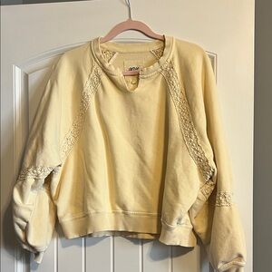 Aerie butter yellow crochet sweatshirt size M